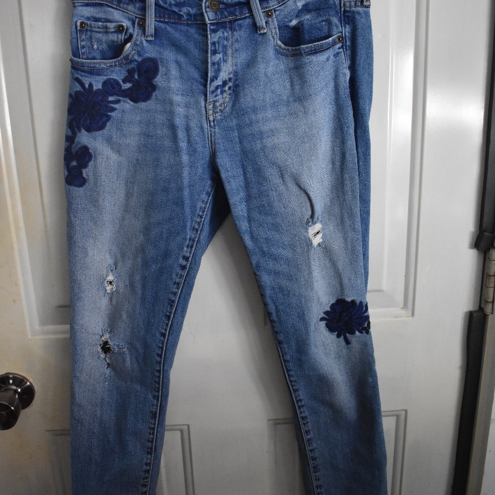 Gap blue floral distressed jeans